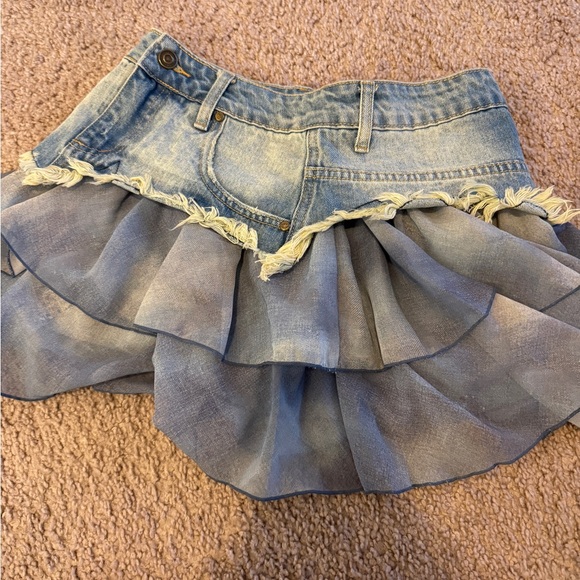 Blue Denim Ruffle Mini Skirt - Women - Picture 3 of 3